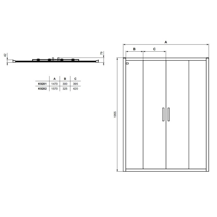 Ideal Standard Connect 2 - Posuvné sprchové dvere, štvordielne, 150 cm, silver bright/číre sklo K9281EO