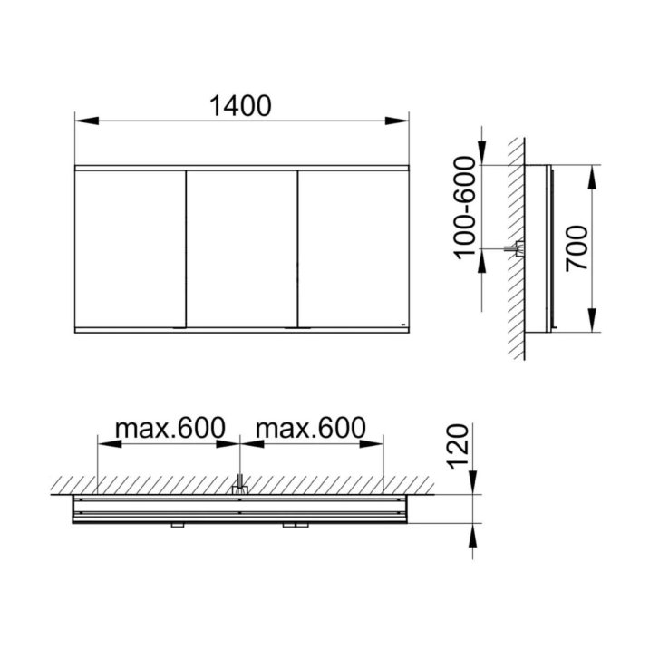 Keuco Royal Modular 2.0 - Zrkadlová skrinka s LED osvetlením, 140x70x12 cm, hliník 800311140000200