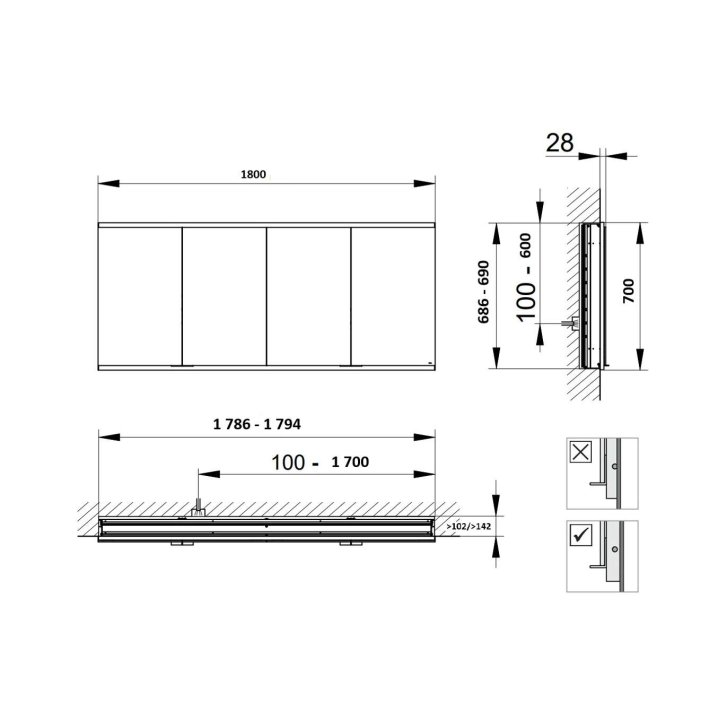 Keuco Royal Modular 2.0 - Zrkadlová skrinka s LED osvetlením, 180x70x16 cm, hliník 800410180100400