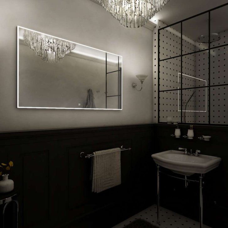 Nimco - Zrkadlo s LED osvetlením, 140x70 cm, dotykový senzor, matná čierna ZPC 13008VX-90
