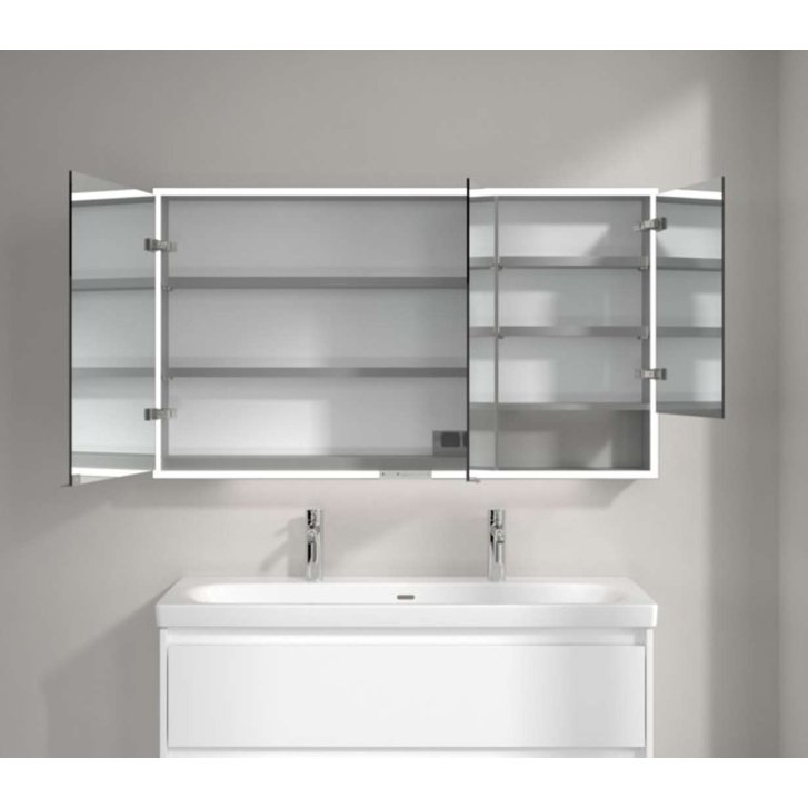 Villeroy & Boch My View+ - Zrkadlová skrinka s LED osvetlením 130x75x17 cm, 3 dvierka, sivá A4811300
