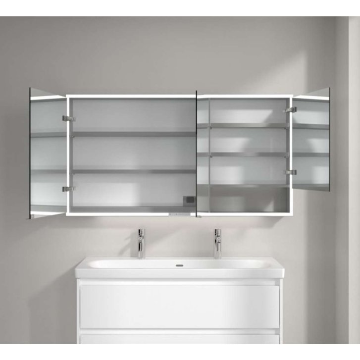 Villeroy & Boch My View+ - Zrkadlová skrinka s LED osvetlením 140x75x17 cm, 3 dvierka, sivá A4811400