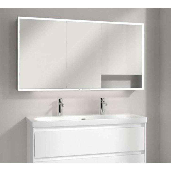 Villeroy & Boch My View+ - Zrkadlová skrinka s LED osvetlením 140x75x17 cm, 3 dvierka, sivá A4811400
