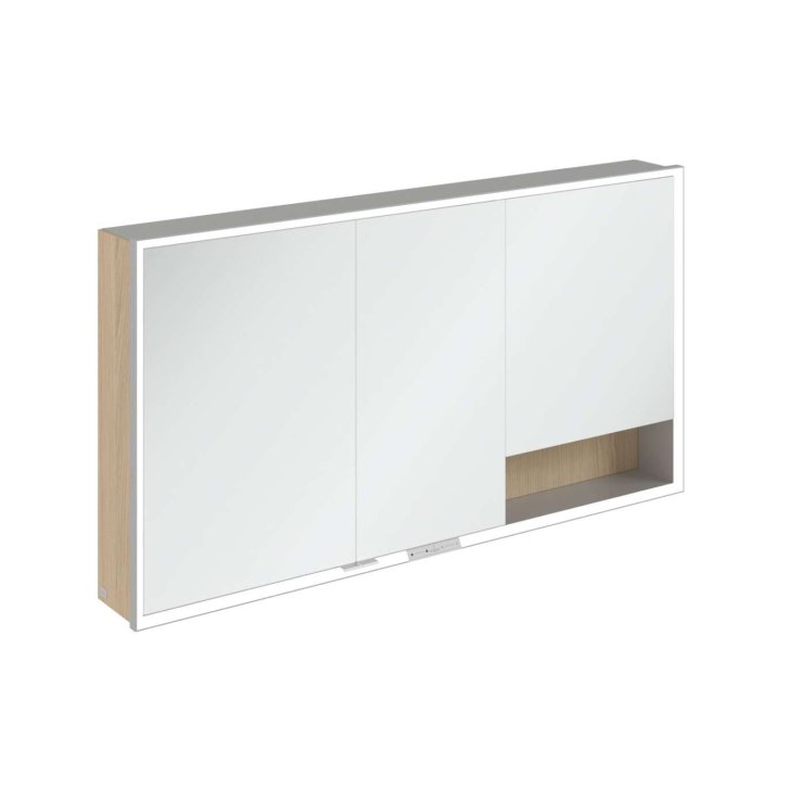 Villeroy & Boch My View+ - Zrkadlová skrinka s LED osvetlením 140x75x17 cm, 3 dvierka, Nordic Oak/sivá A48114VJ