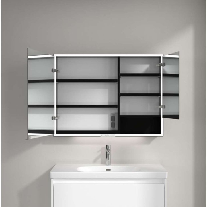 Villeroy & Boch My View+ - Zrkadlová skrinka s LED osvetlením 100x75x17 cm, 2 dvierka, matná čierna B4811000