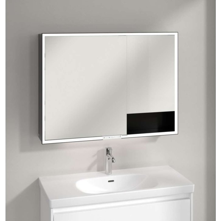 Villeroy & Boch My View+ - Zrkadlová skrinka s LED osvetlením 100x75x17 cm, 2 dvierka, matná čierna B4811000
