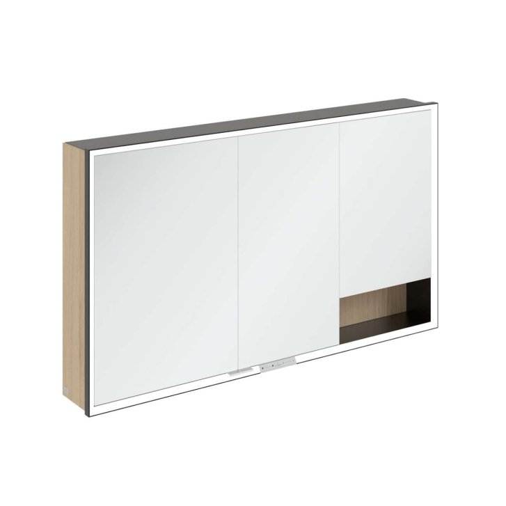Villeroy & Boch My View+ - Zrkadlová skrinka s LED osvetlením 130x75x17 cm, 3 dvierka, Nordic Oak/matná čierna B48113VJ