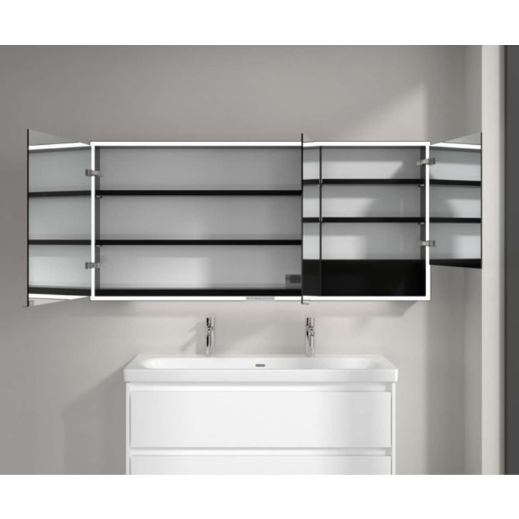 Villeroy & Boch My View+ - Zrkadlová skrinka s LED osvetlením 160x75x17 cm, 3 dvierka, matná čierna B4811600