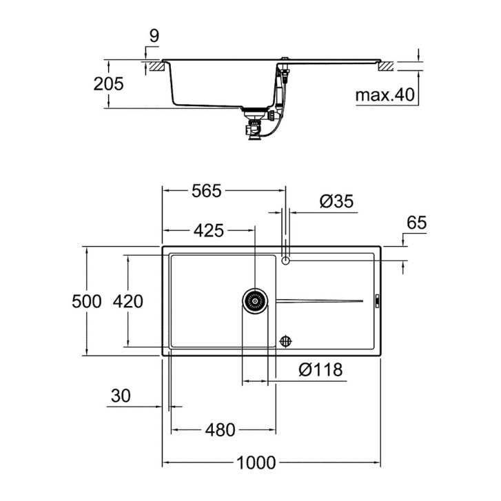 Grohe - Kompozitný drez K400 s automatickým odtokom, 100x50 cm, granitová čierna 31641AP0