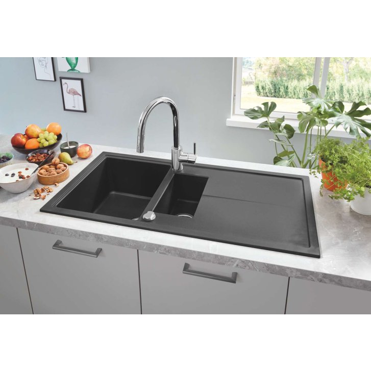Grohe - Kompozitný drez K400 s automatickým odtokom, 100x50 cm, granitová čierna 31642AP0