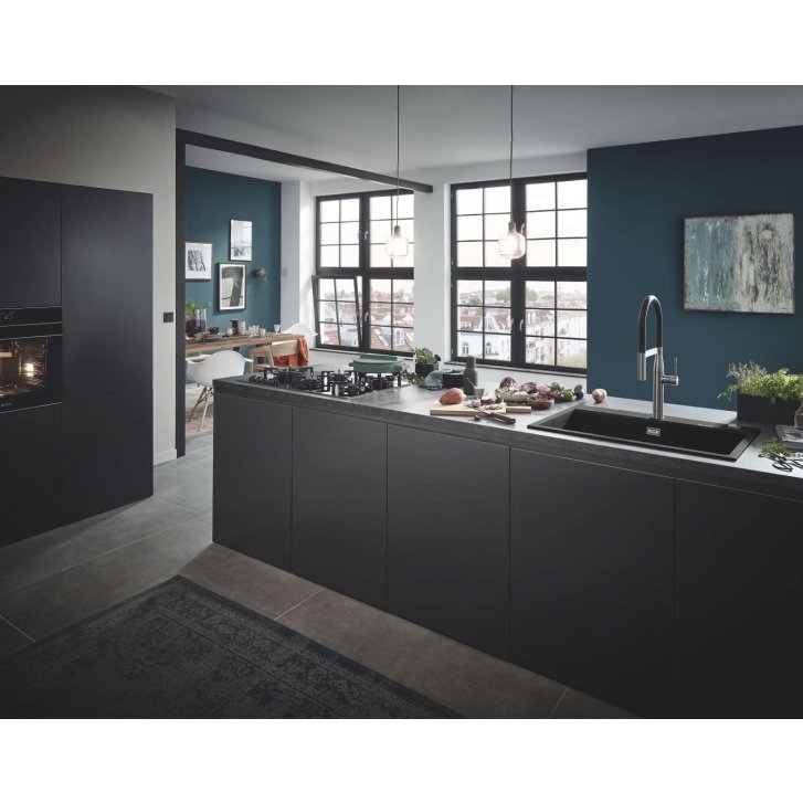 Grohe - Kompozitný drez K700 s automatickým odtokom, 78x51 cm, granitová čierna 31652AP0