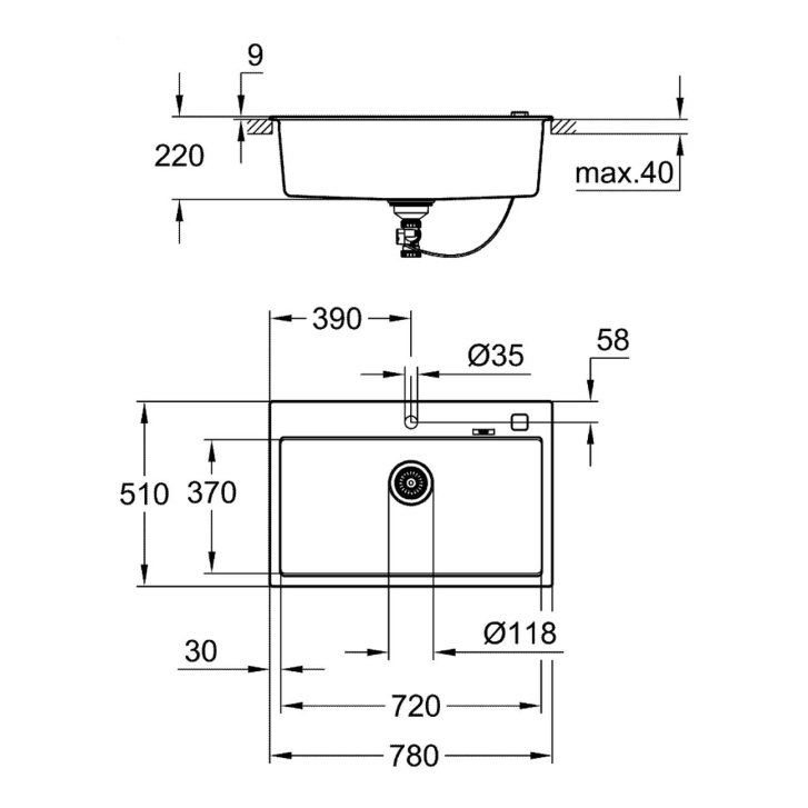 Grohe - Kompozitný drez K700 s automatickým odtokom, 78x51 cm, granitová čierna 31652AP0