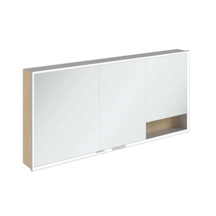 Villeroy & Boch My View+ - Zrkadlová skrinka s LED osvetlením 160x75x17 cm, 3 dvierka, Nordic Oak/sivá A48116VJ