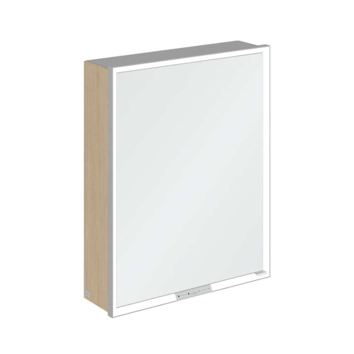 Villeroy & Boch My View+ - Zrkadlová skrinka s LED osvetlením 60x75x17 cm, 1 dvierka, pánty vľavo, Nordic Oak/sivá A4816LVJ