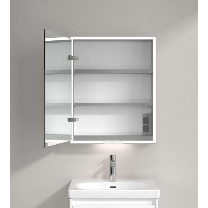 Villeroy & Boch My View+ - Zrkadlová skrinka s LED osvetlením 60x75x17 cm, 1 dvierka, pánty vľavo, Nordic Oak/sivá A4816LVJ