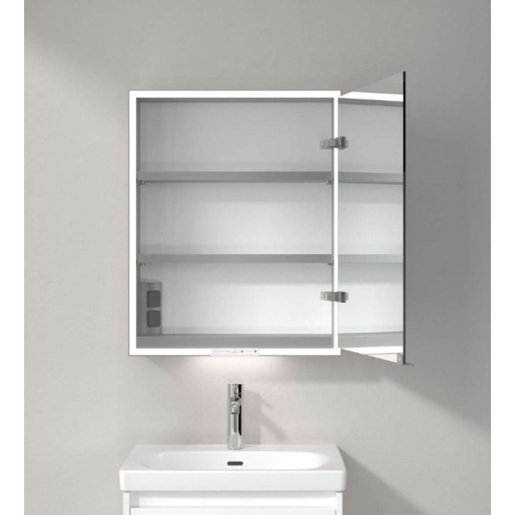 Villeroy & Boch My View+ - Zrkadlová skrinka s LED osvetlením 60x75x17 cm, 1 dvierka, pánty vpravo, sivá A4816R00