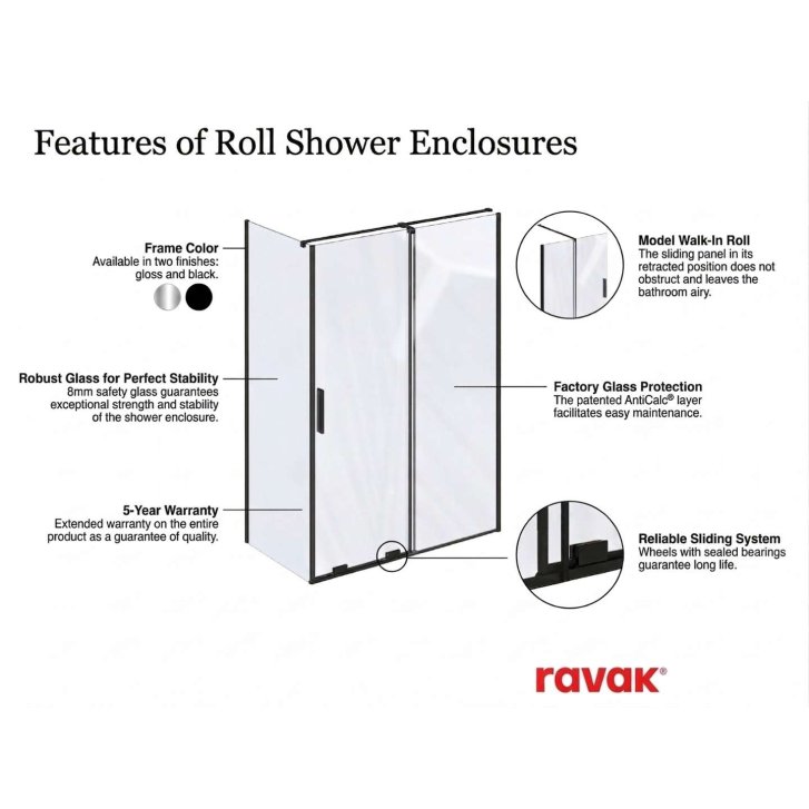 Ravak Roll - Sprchové dvere, 108-110 cm, čierna/číre sklo X08VD0300Z1